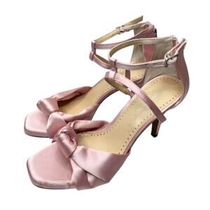 Adrienne Vittadini Sandals Size 8‎ Pink Satin Knotted Stiletto Open Toe Heels